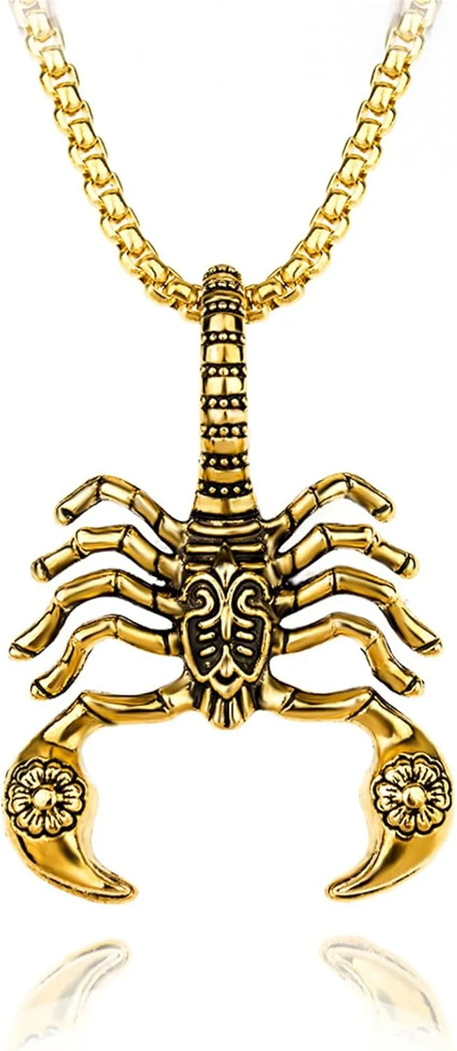 Dreuyet Scorpion Pendant Necklace for Men Women Large Titanium Steel Punk Hip Hop Scorpion Necklace Scorpio Zodiac Constellation Charm Pendant Jewelry Gift