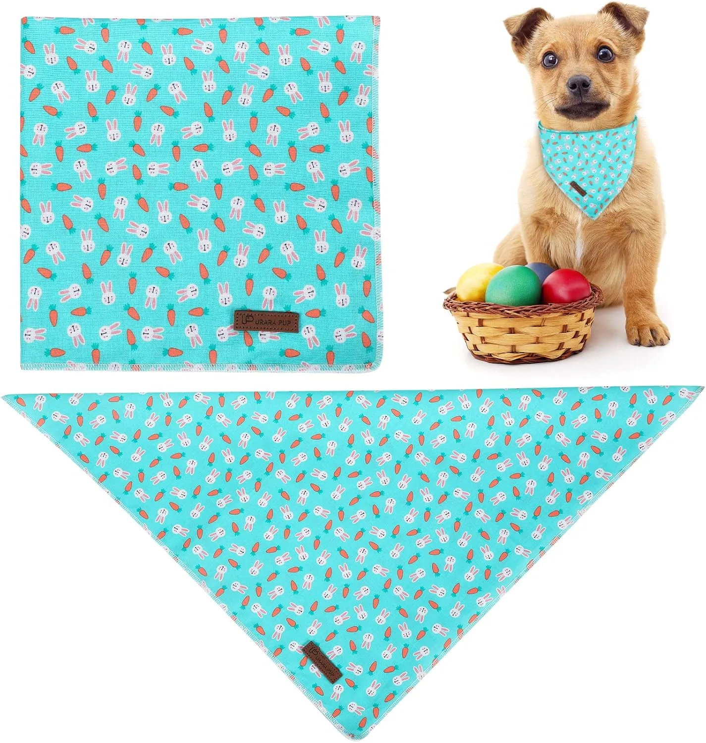 Easter Dog Bandana, Triangle Bid Scarf, Cotton, BlueRabbit, L, Easter, Rabbit, Unisex, Medium Large Dog