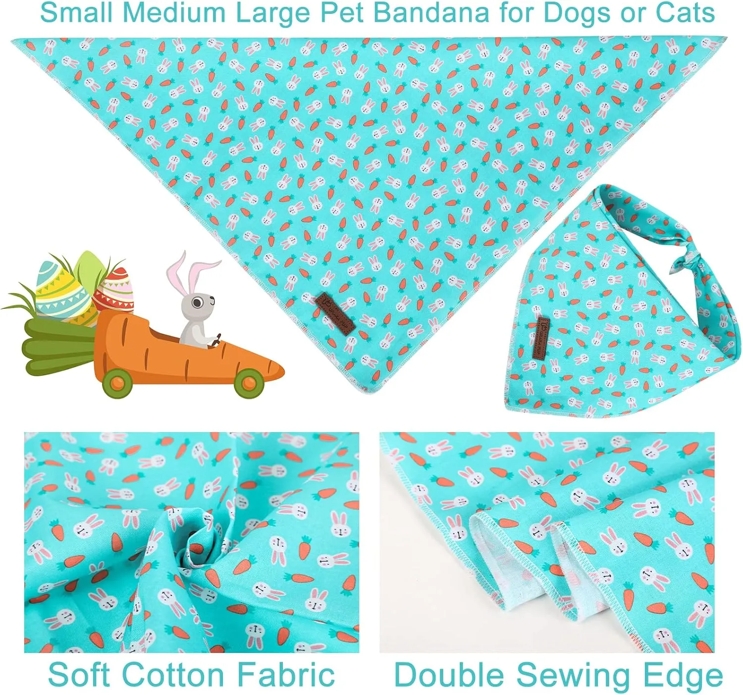 Easter Dog Bandana, Triangle Bid Scarf, Cotton, BlueRabbit, L, Easter, Rabbit, Unisex, Medium Large Dog