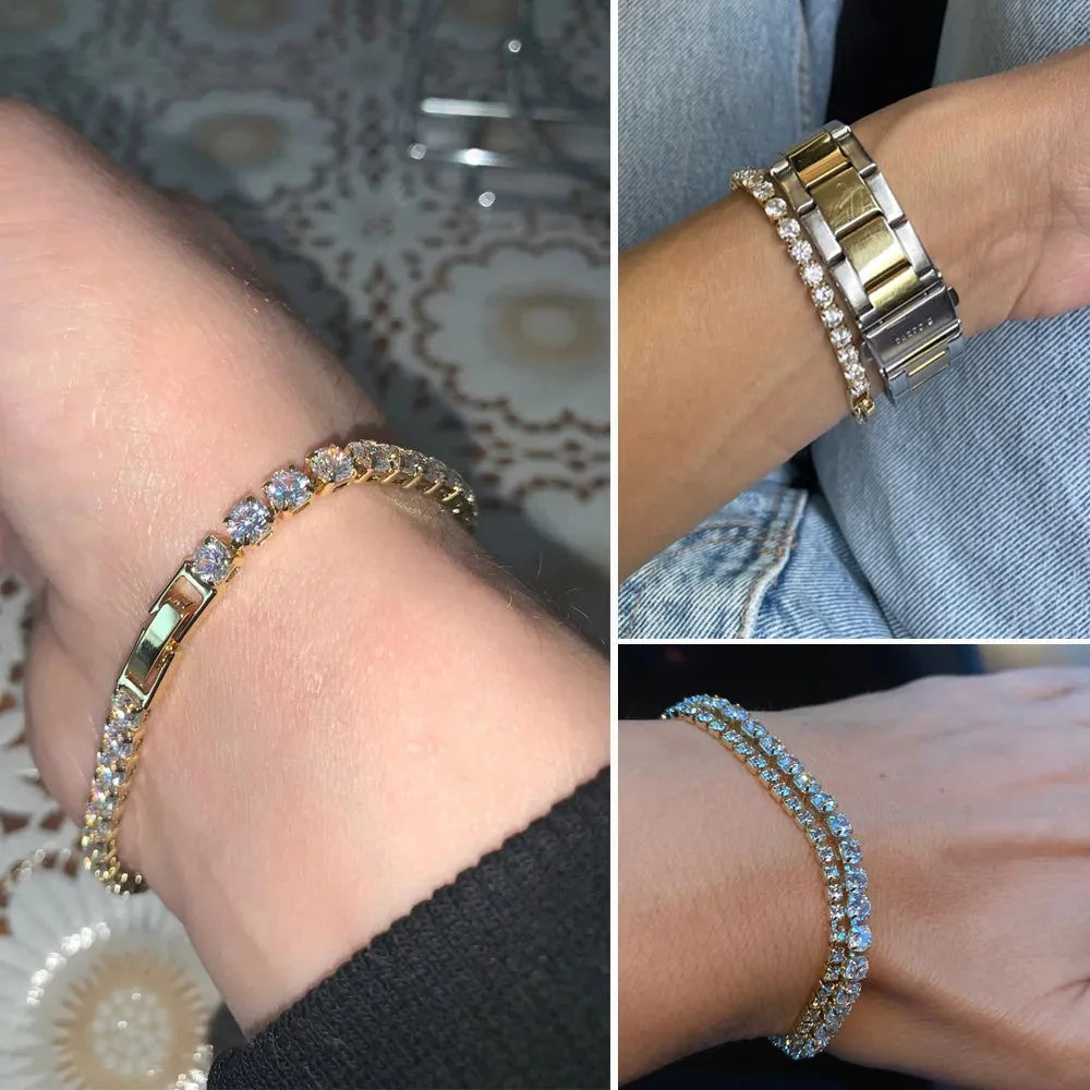 Elegant Women's Crystal Silver Color Tennis Bracelet Fashion Band Shiny Trendy Wrist Jewelry