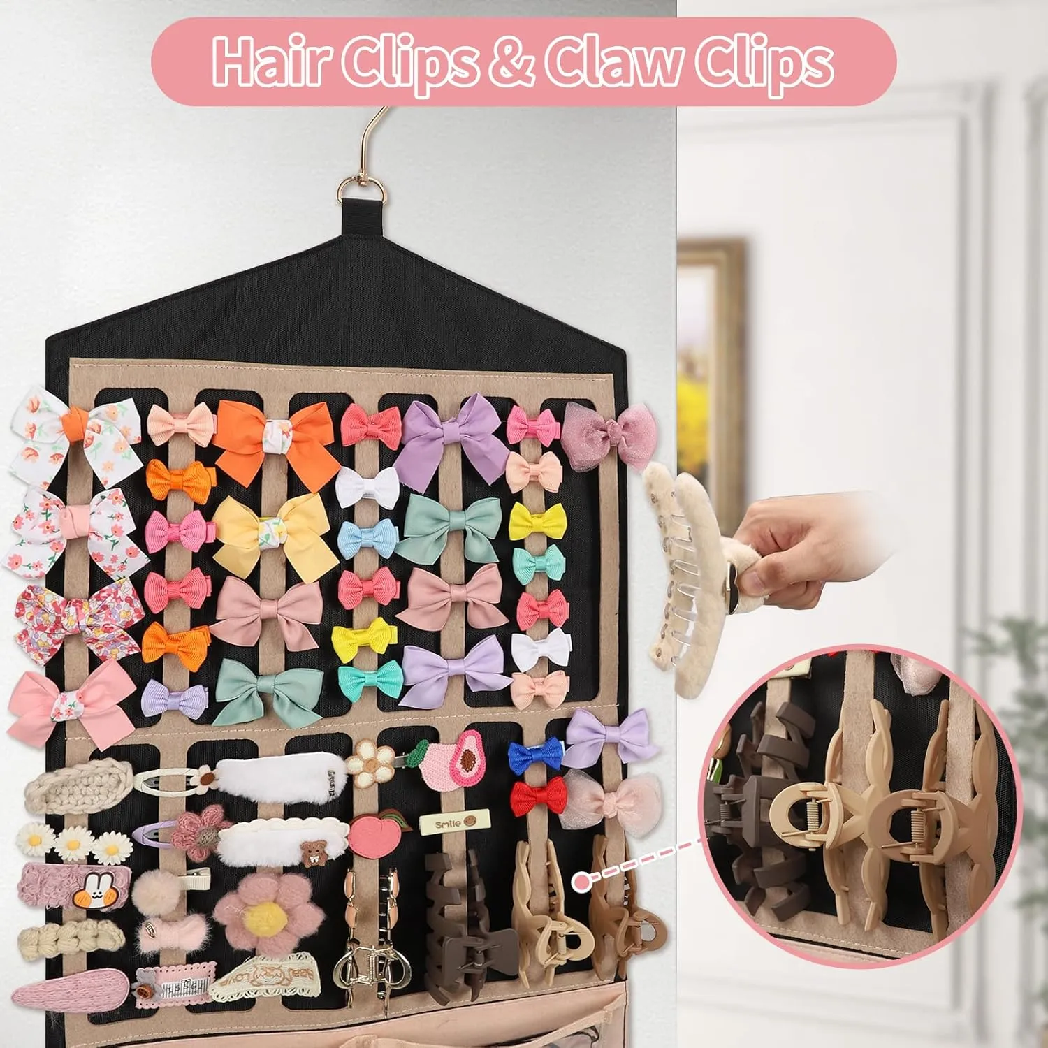 Ethereal Hanging Claw Clip Organizer for Girls/Women with Hanger Metal Hooks, Claw Clip Organizer, Wall Hanging for Girl Room