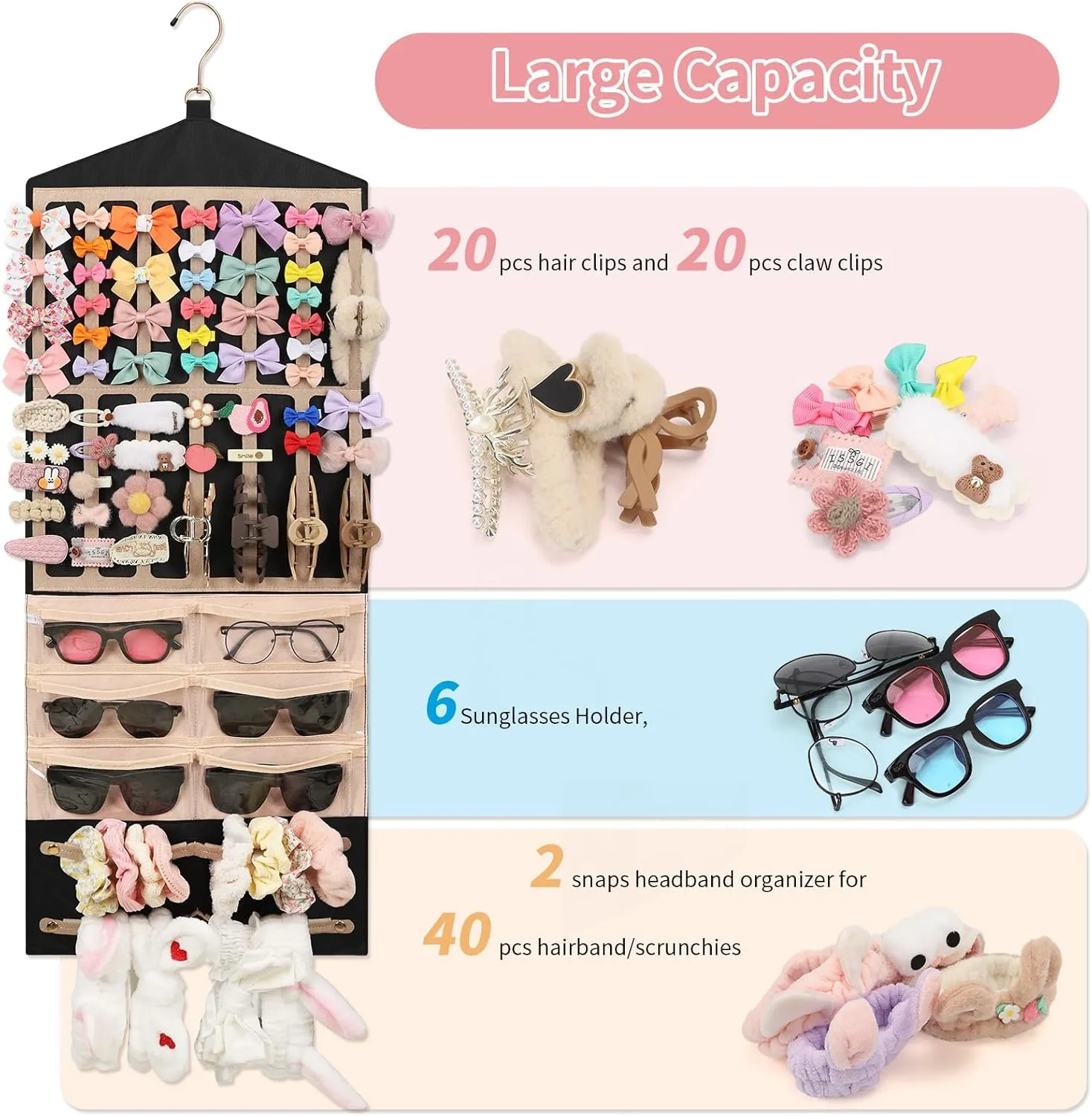 Ethereal Hanging Claw Clip Organizer for Girls/Women with Hanger Metal Hooks, Claw Clip Organizer, Wall Hanging for Girl Room