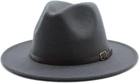 European and American New Woolen Hat Men and Women Gentleman Jazz Hat Autumn and Winter Flat Brim Felt Big Brim Hat Fengyan Cowboy Hats (Color : Dark Grey, Size : 56-58cm)