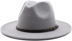 European and American New Woolen Hat Men and Women Gentleman Jazz Hat Autumn and Winter Flat Brim Felt Big Brim Hat Fengyan Cowboy Hats (Color : Light Grey, Size : 56-58cm)