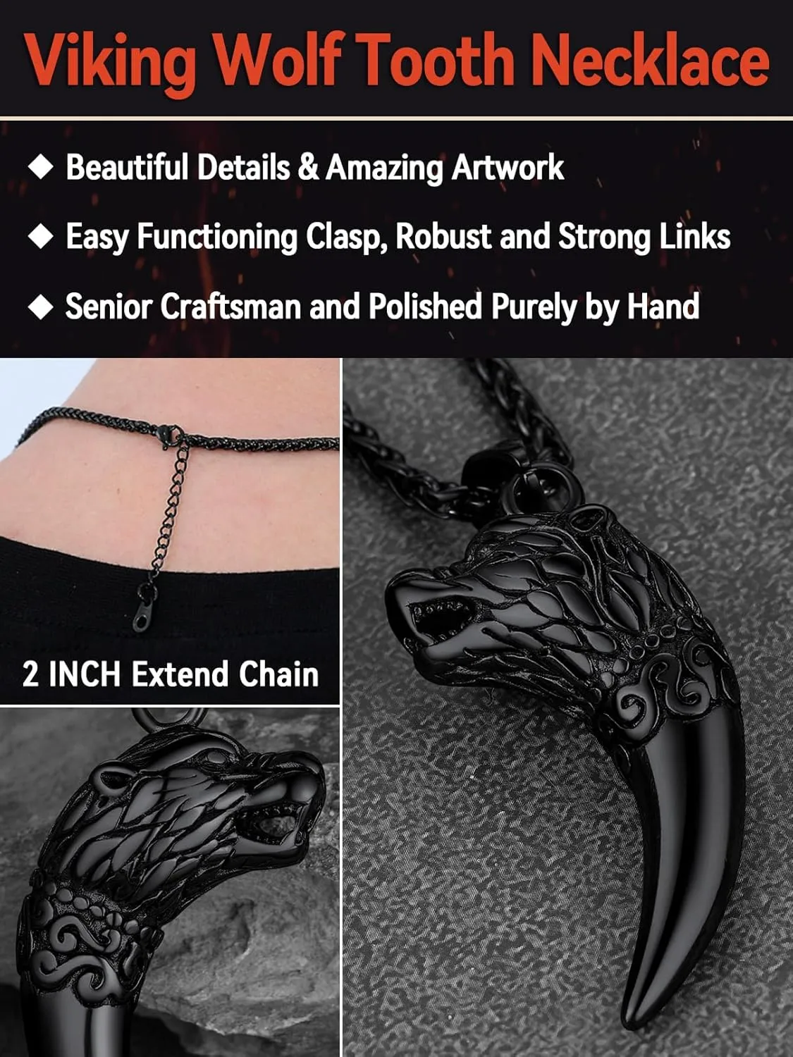 FaithHeart Norse Viking Wolf Pendant Necklace for Men/Women, Stainless Steel/18K Gold Plated Nordic Vikings Stuff Jewelry with Gift Packaging