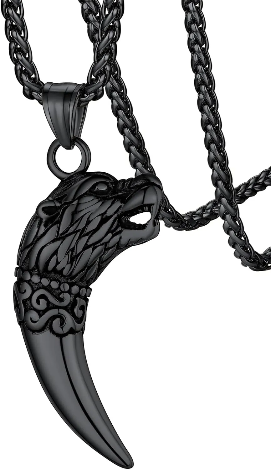 FaithHeart Norse Viking Wolf Pendant Necklace for Men/Women, Stainless Steel/18K Gold Plated Nordic Vikings Stuff Jewelry with Gift Packaging