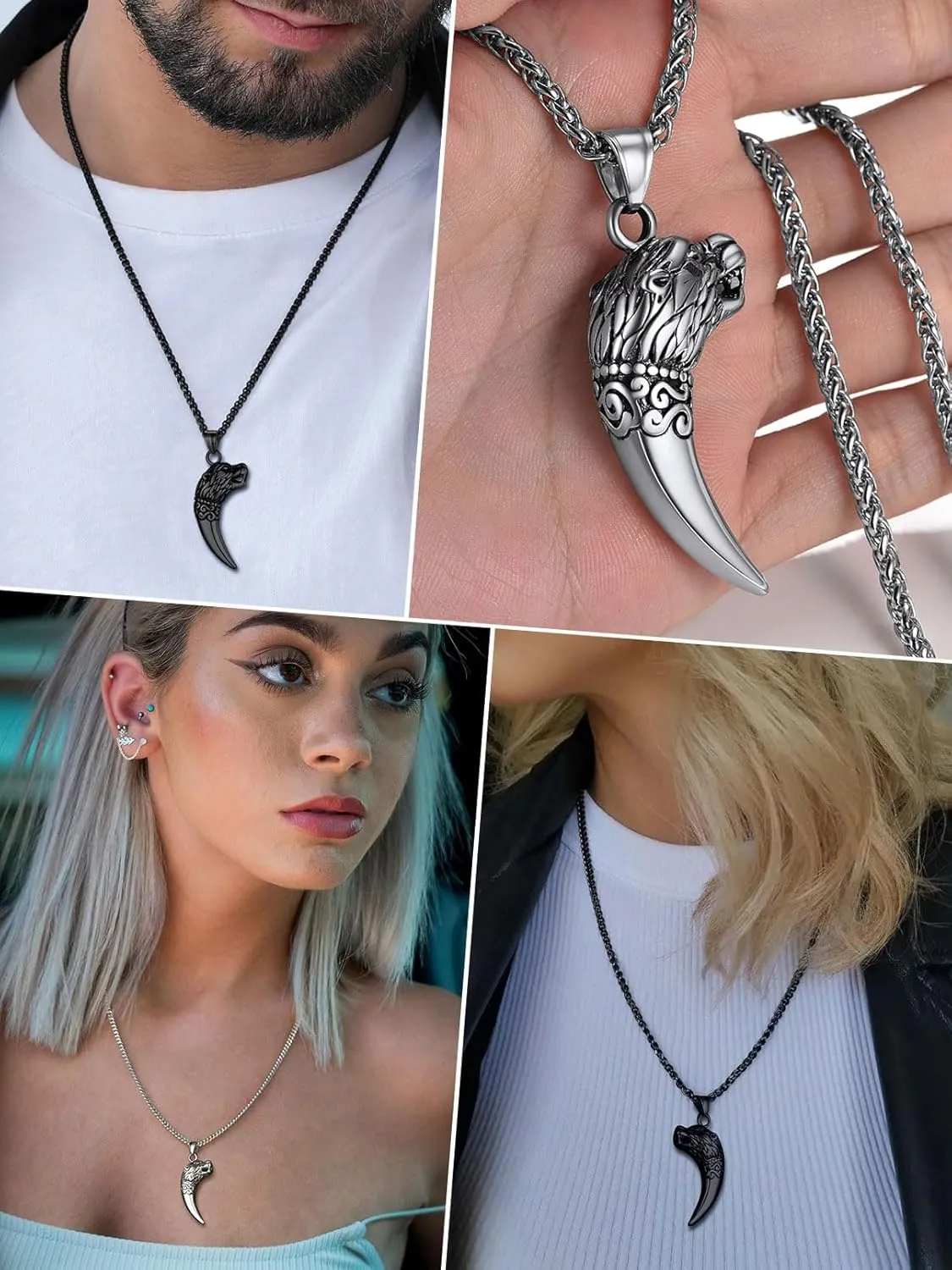 FaithHeart Norse Viking Wolf Pendant Necklace for Men/Women, Stainless Steel/18K Gold Plated Nordic Vikings Stuff Jewelry with Gift Packaging