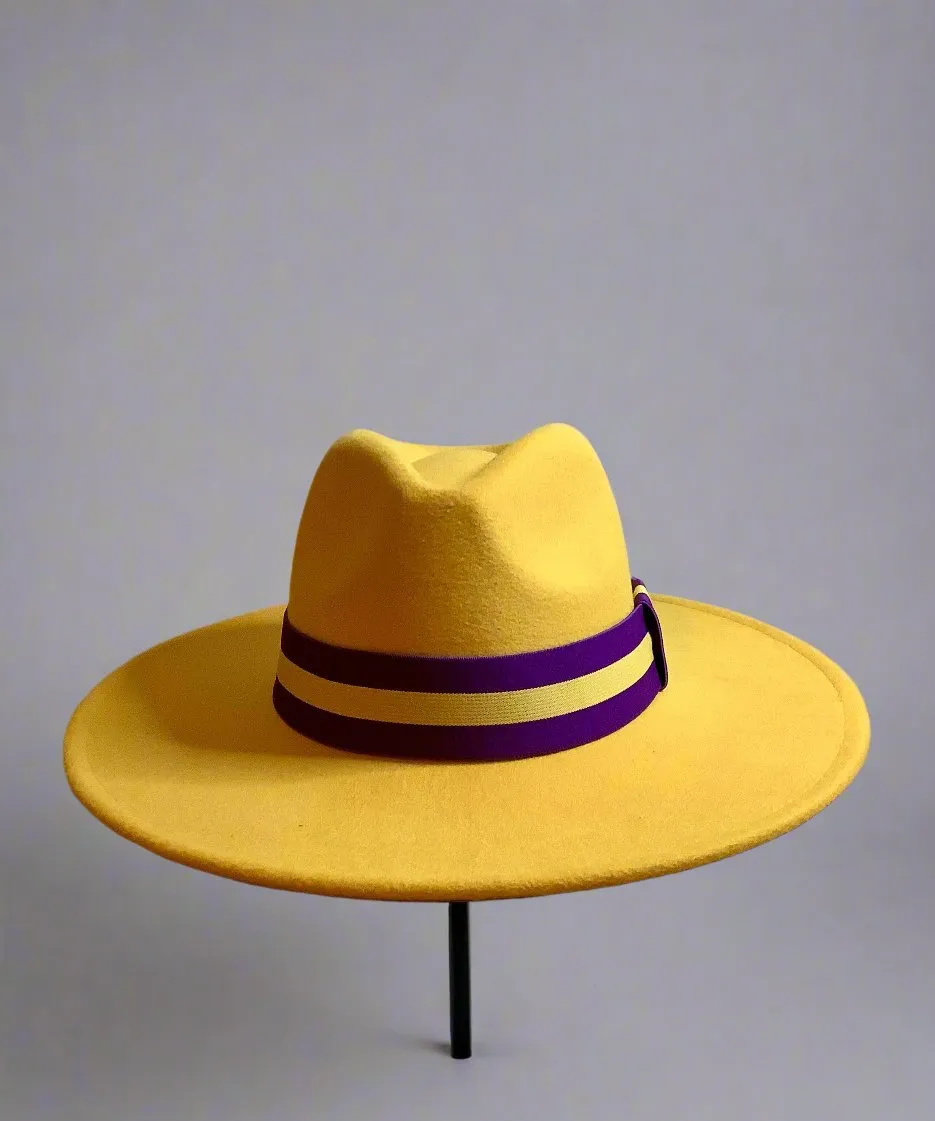Fedora wide brim / purple and gold hat / man hat / women hat / fall hat / winter hat