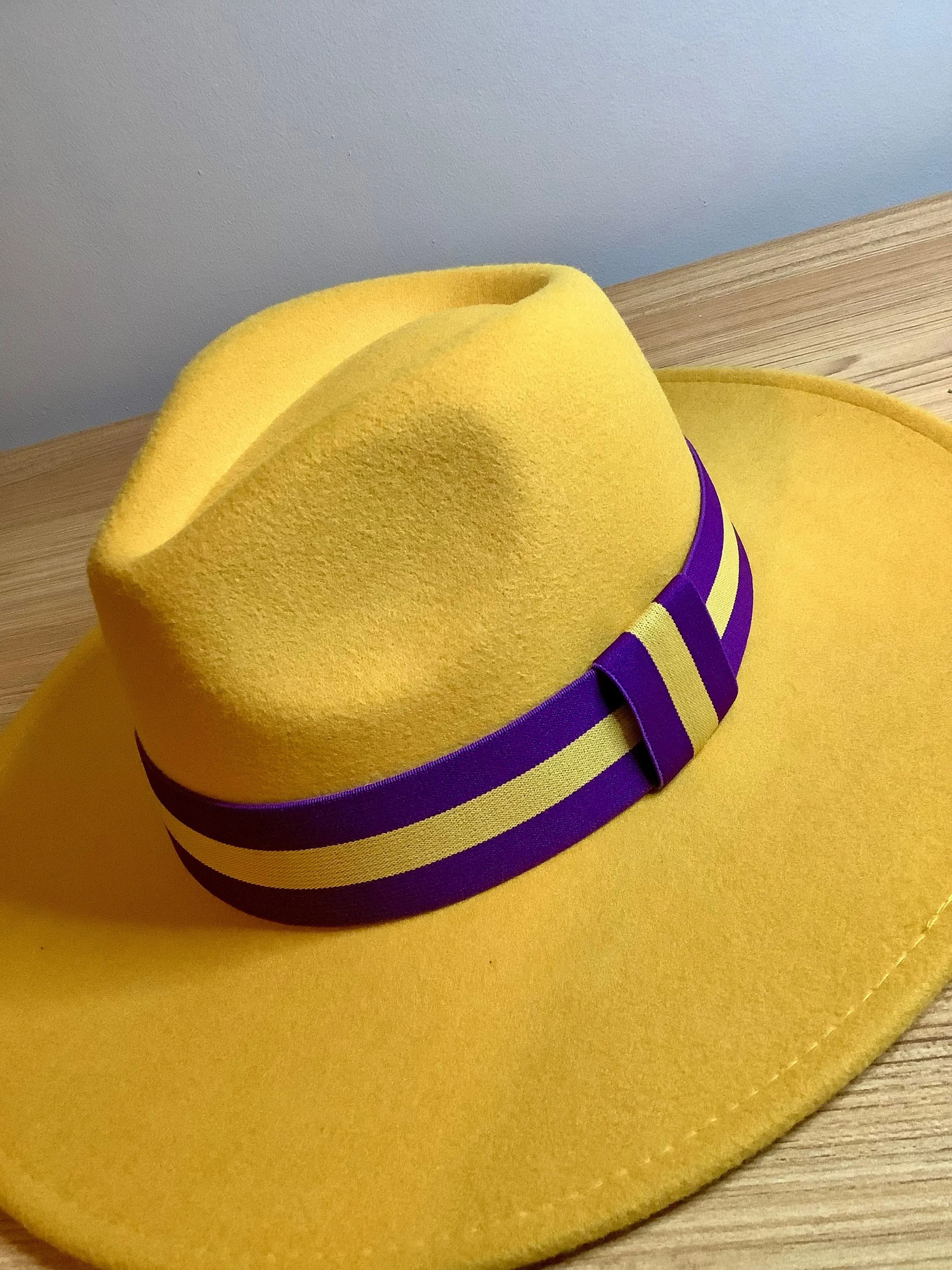 Fedora wide brim / purple and gold hat / man hat / women hat / fall hat / winter hat
