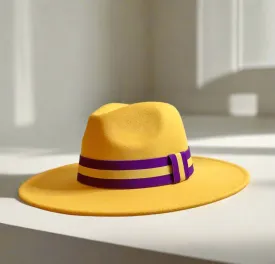 Fedora wide brim / purple and gold hat / man hat / women hat / fall hat / winter hat