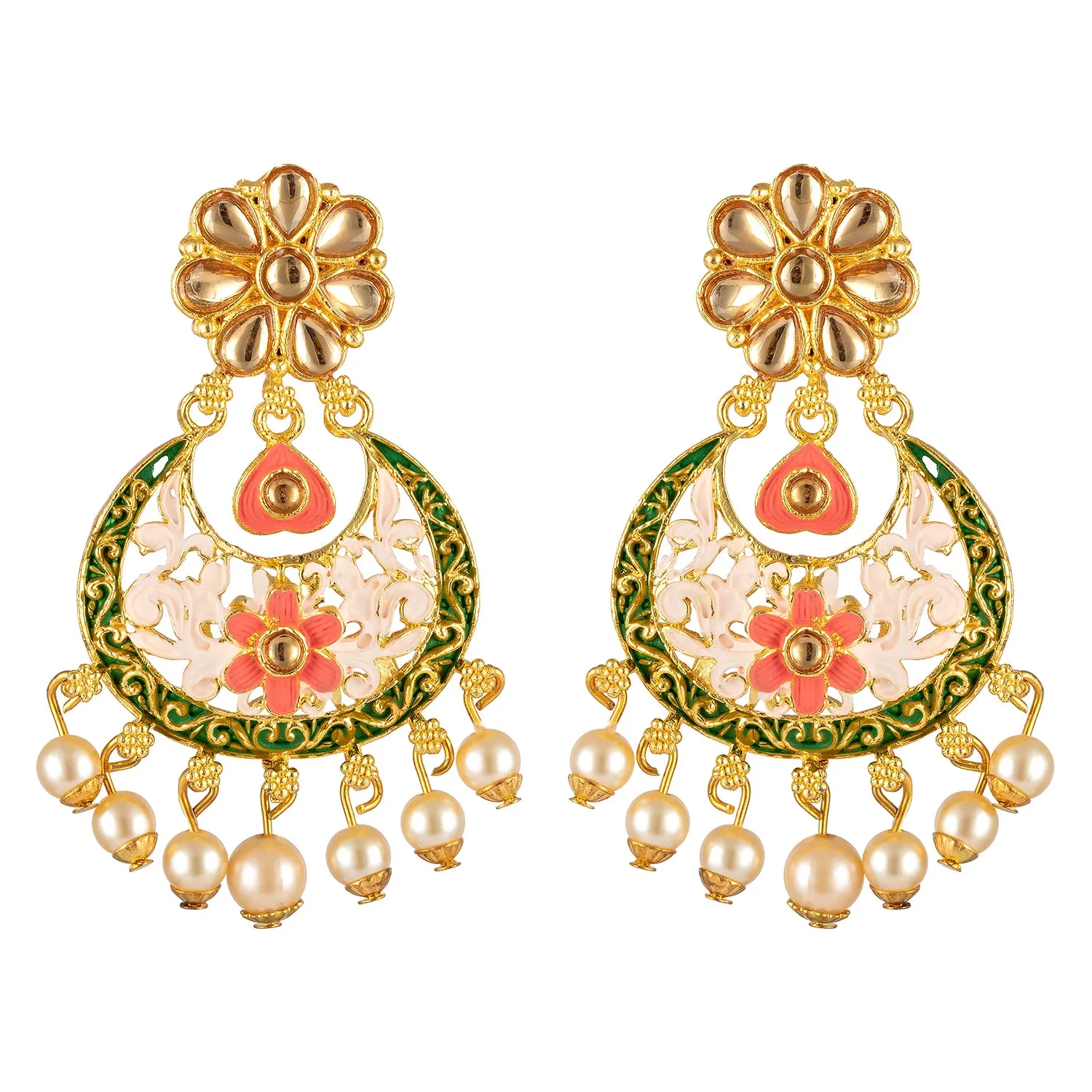 Floral Meenakari Work Design Dangler Earrings