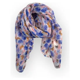 Floral Scarf Blue Purple Flowers Orange Butterflies