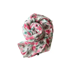 Floral Scarf Pink with Green Butterflies
