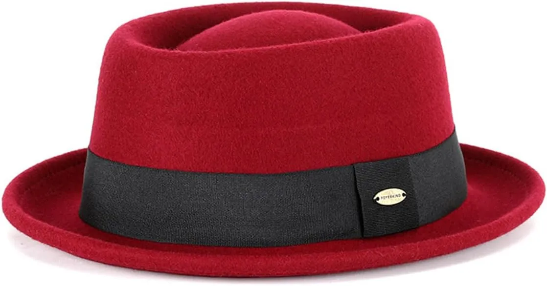 FREEBIRD99 100% Wool Felt Fedora Hat Vintage Style Short Brim Trilby Pork Pie Hat for Men Women