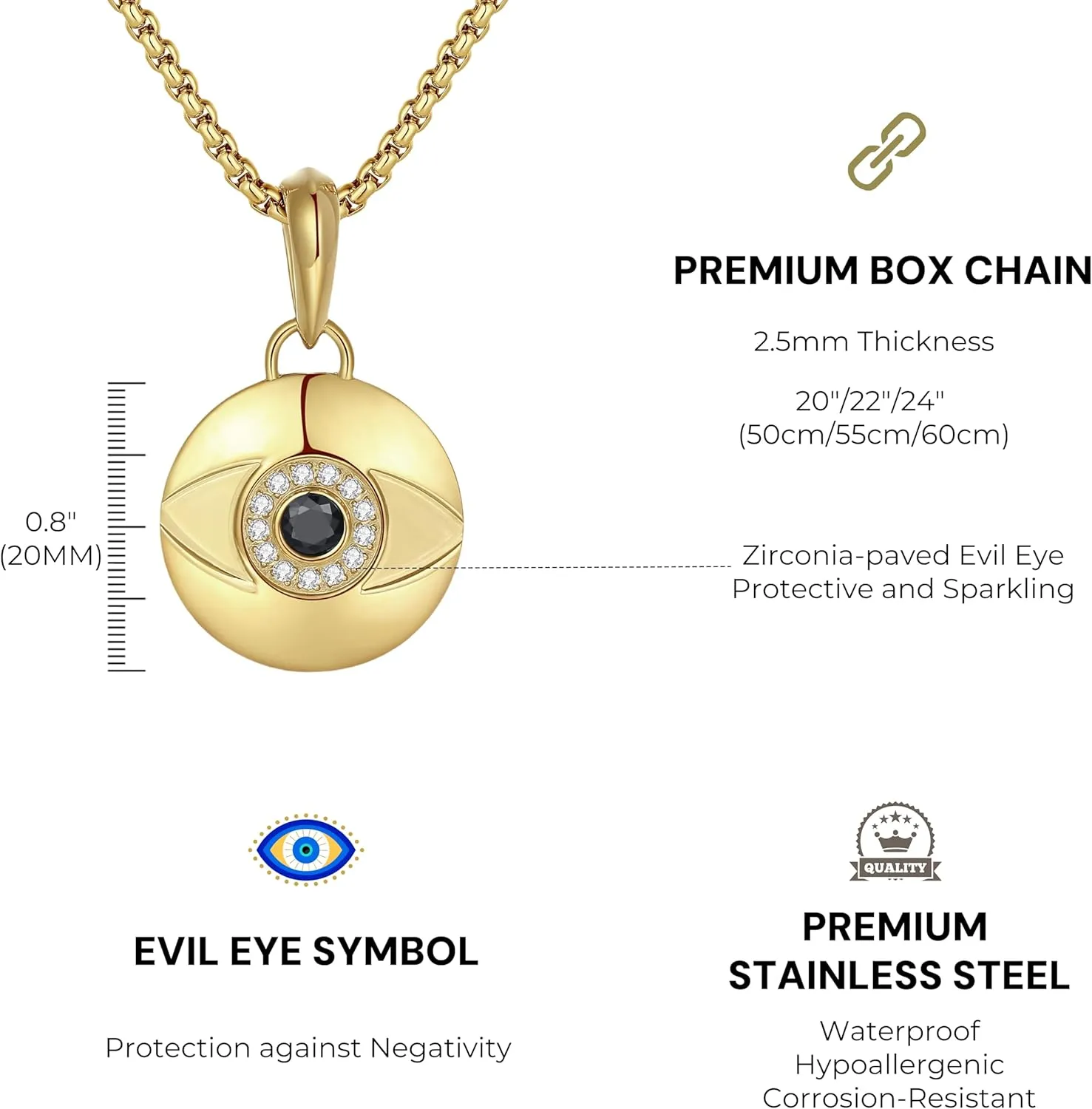 GAVU Men??s Stainless Steel Pendant Necklace, Protection Necklace Evil Eye Necklace for Men