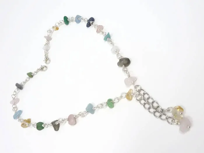Gemstone Bracelet - MIxed Gemstone Rosary Bracelet. Adjustable. Aquamarine, Rose Quartz, Amethyst