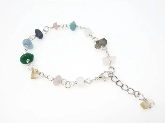 Gemstone Bracelet - MIxed Gemstone Rosary Bracelet. Adjustable. Aquamarine, Rose Quartz, Amethyst