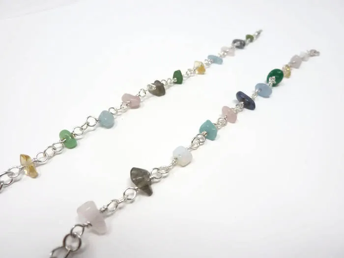 Gemstone Bracelet - MIxed Gemstone Rosary Bracelet. Adjustable. Aquamarine, Rose Quartz, Amethyst