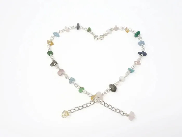 Gemstone Bracelet - MIxed Gemstone Rosary Bracelet. Adjustable. Aquamarine, Rose Quartz, Amethyst