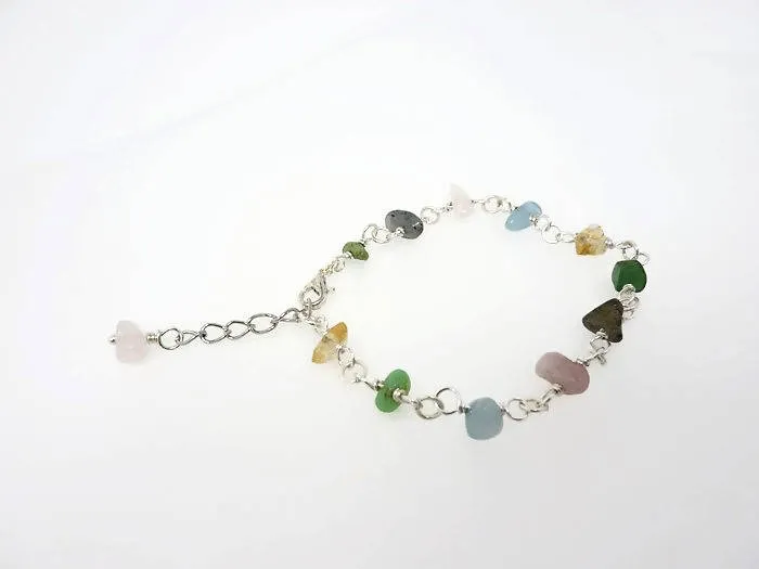Gemstone Bracelet - MIxed Gemstone Rosary Bracelet. Adjustable. Aquamarine, Rose Quartz, Amethyst