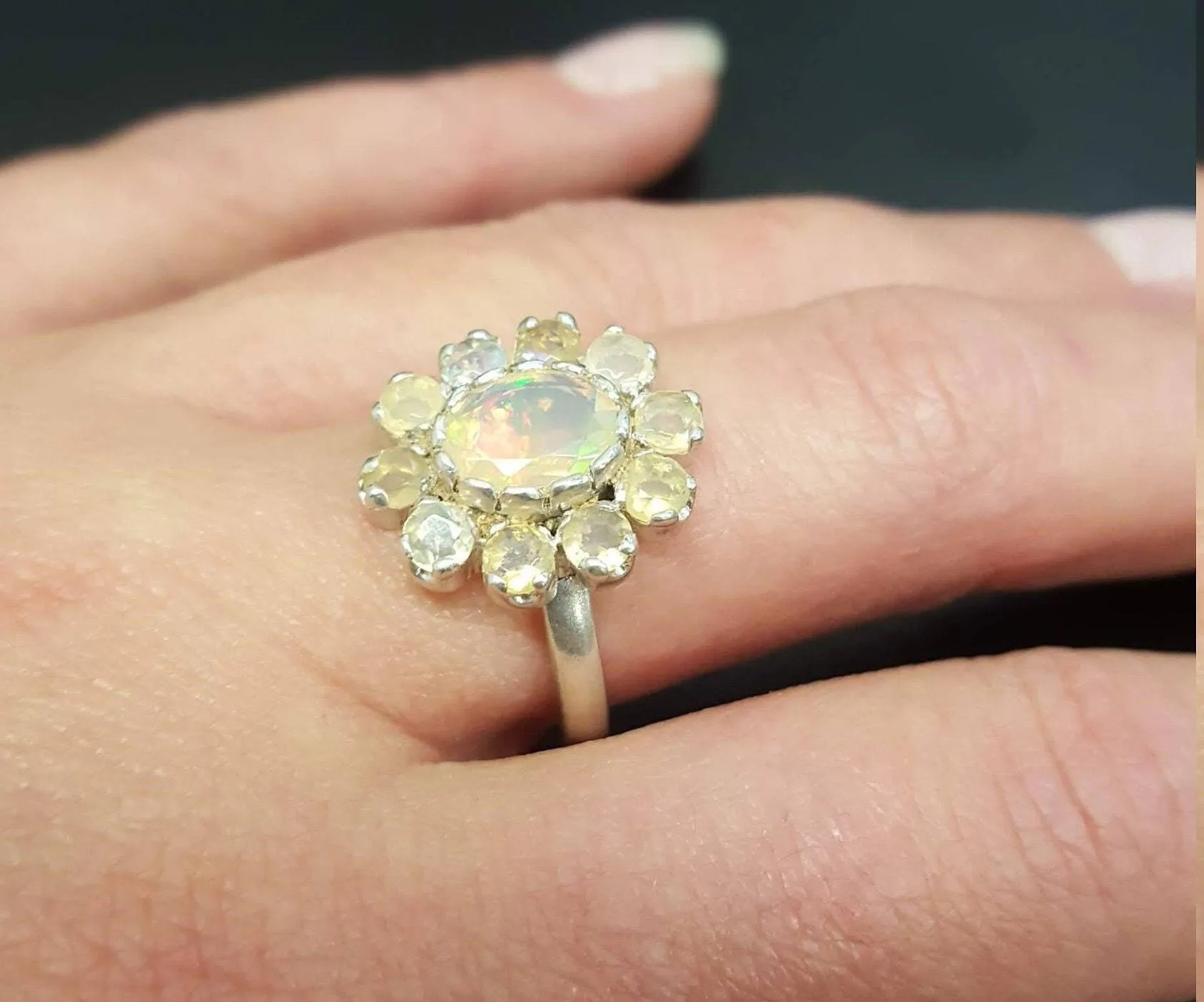 Genuine Opal Ring - Victorian Flower Ring - Vintage Statement Ring