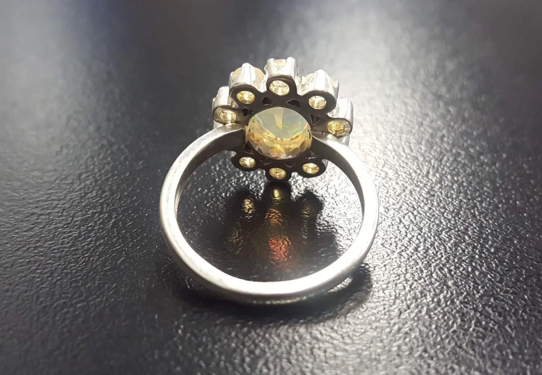 Genuine Opal Ring - Victorian Flower Ring - Vintage Statement Ring