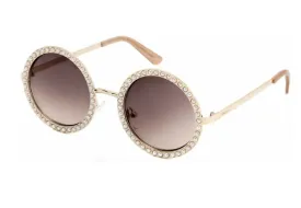 Guess Ladies Gold Tone Round Sunglasses