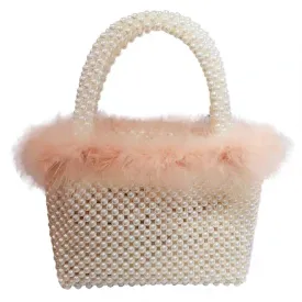 Hand-woven wool and beaded pearl bag