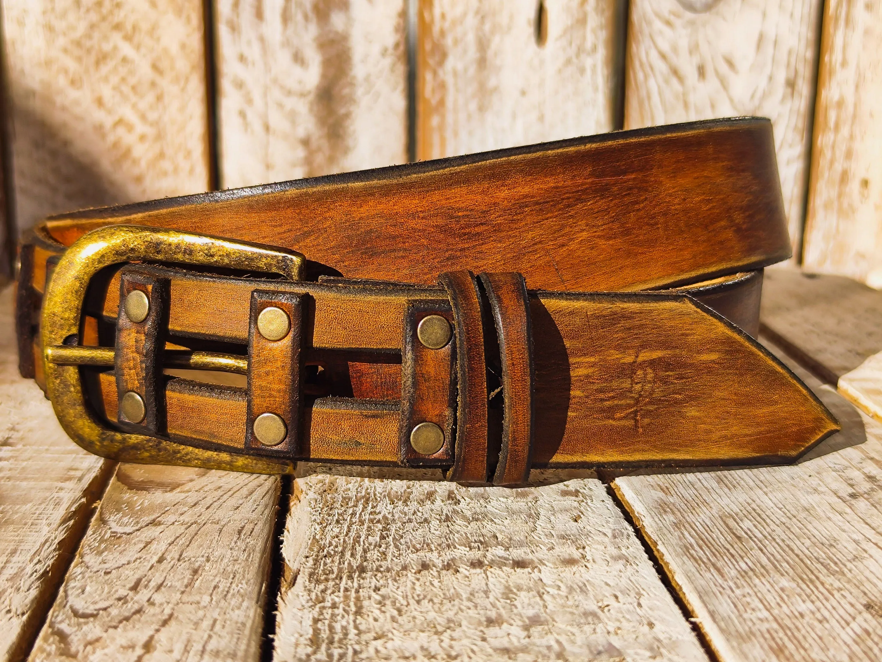 Handmade Brown Leather Belt - Unique Square Cut Design by Ishaor, 3.6 cm