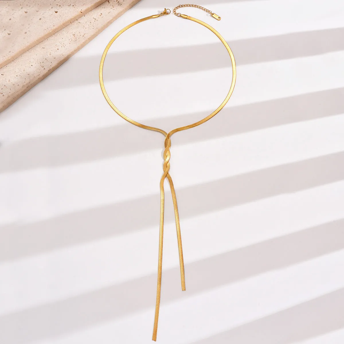 Herringbone Lariat Necklace - Gold/Silver
