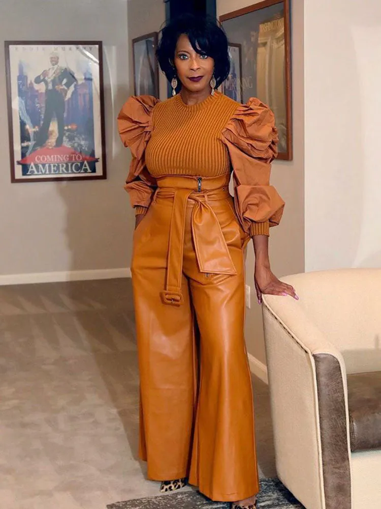 High Waist Wide Leg PU Pants