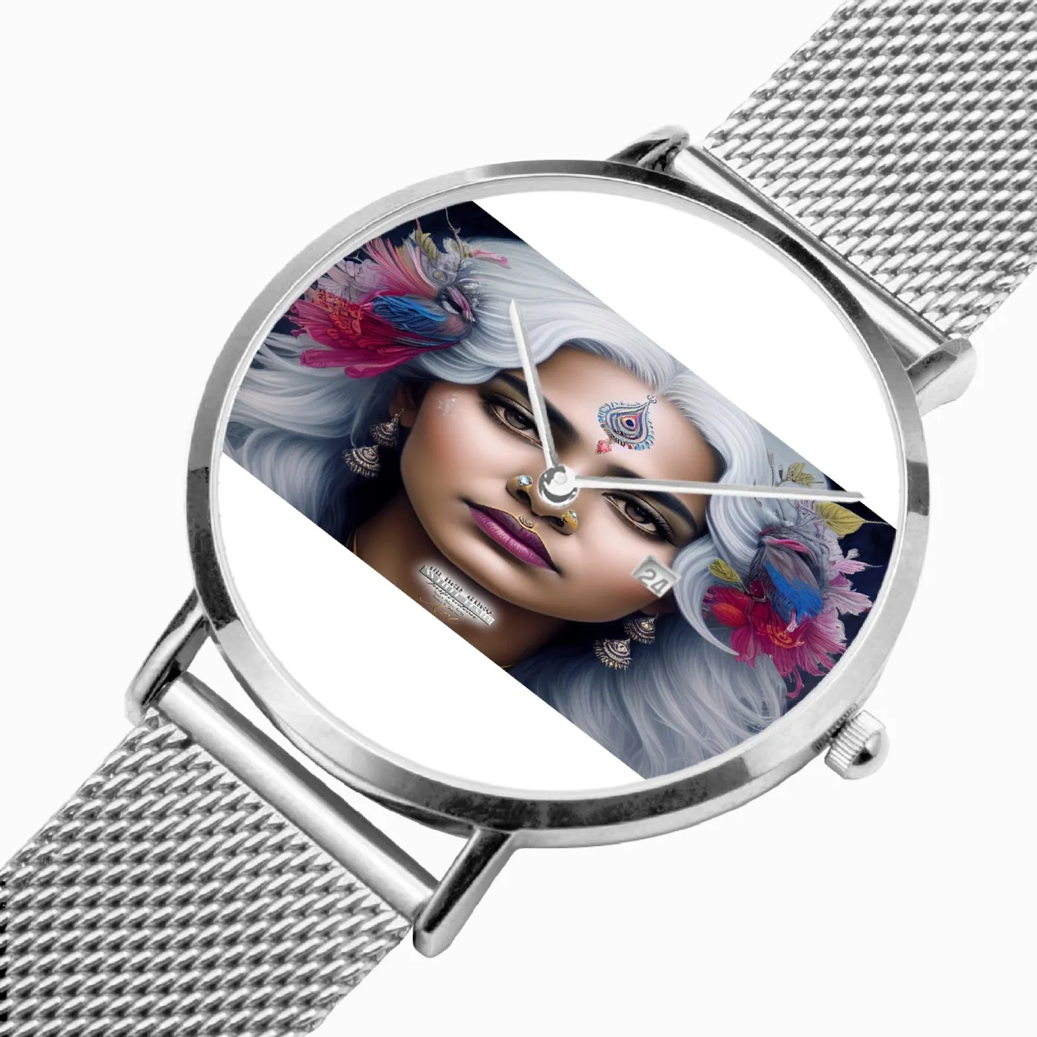 Indian clock face Stainless Steel Perpetual Calendar Quartz Watch