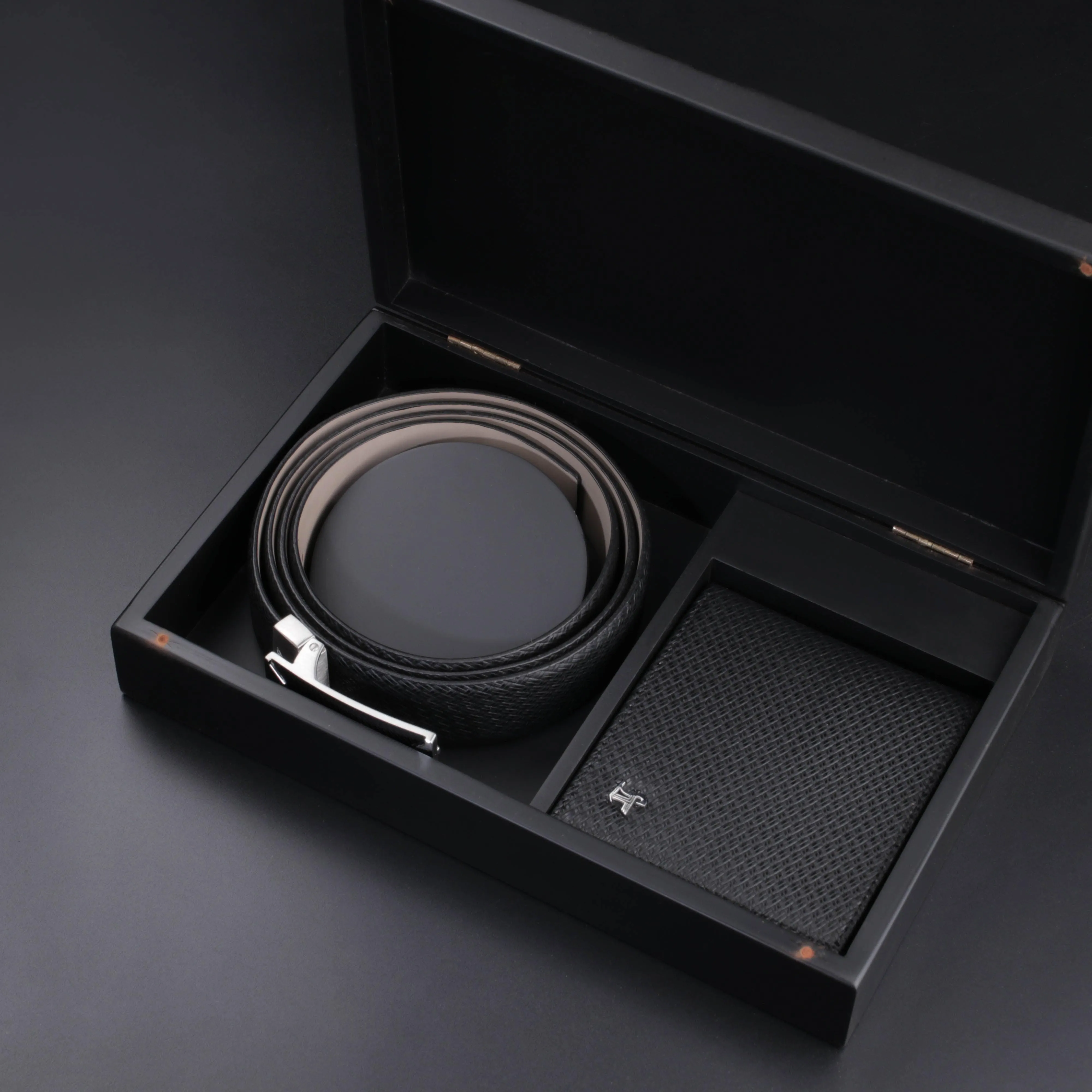 Italian Small Weave | Genuine Leather Wallet and Belt Gift Set | Wallet and Belt Combo | Plus Size Mens Belts | Colour: Black