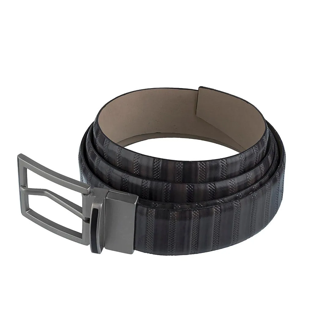 Italian VT Stripe | Luxury Leather Belt For Men  | Color: Grey