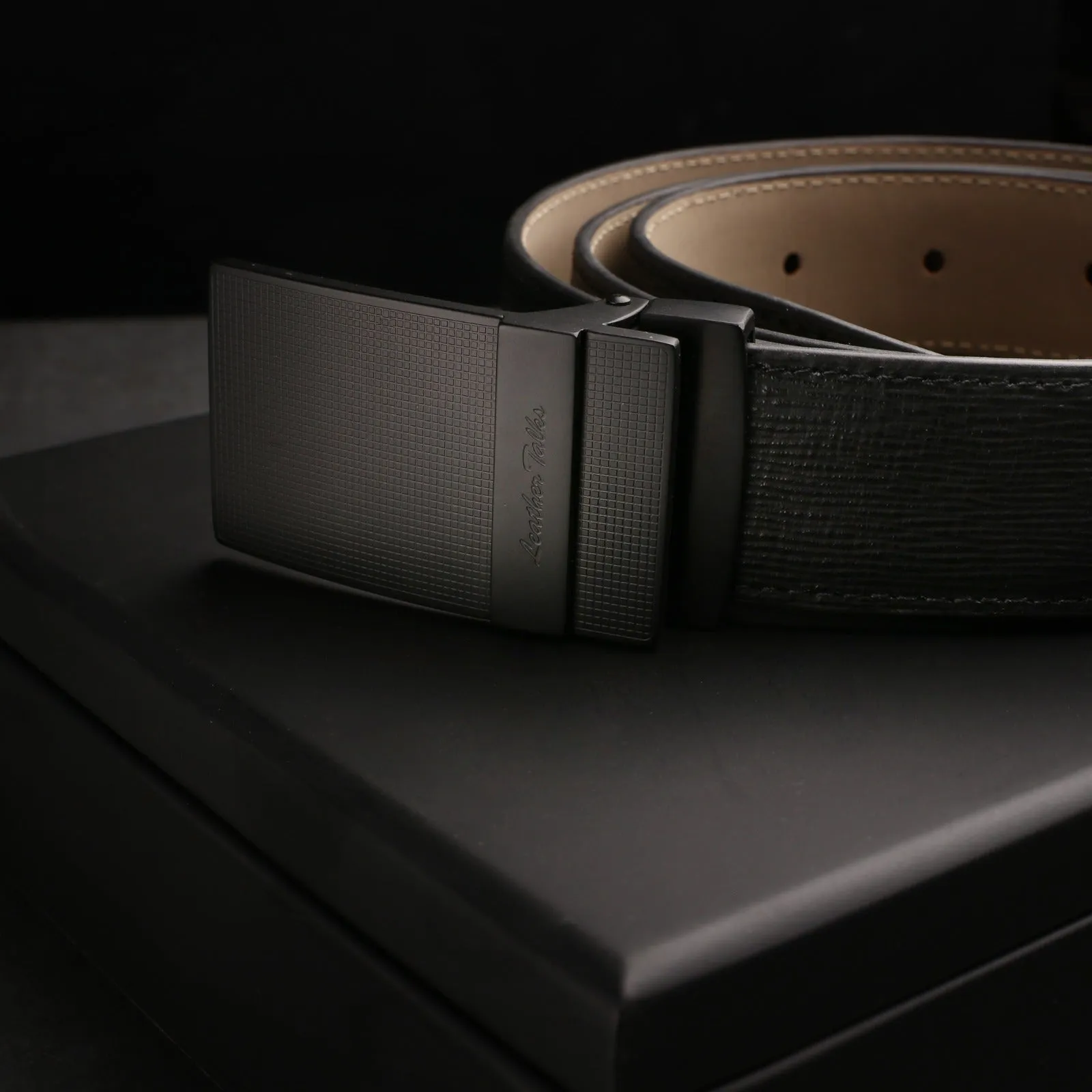 Italian Wood Finish | Genuine Leather Belt for Men | Color: Black