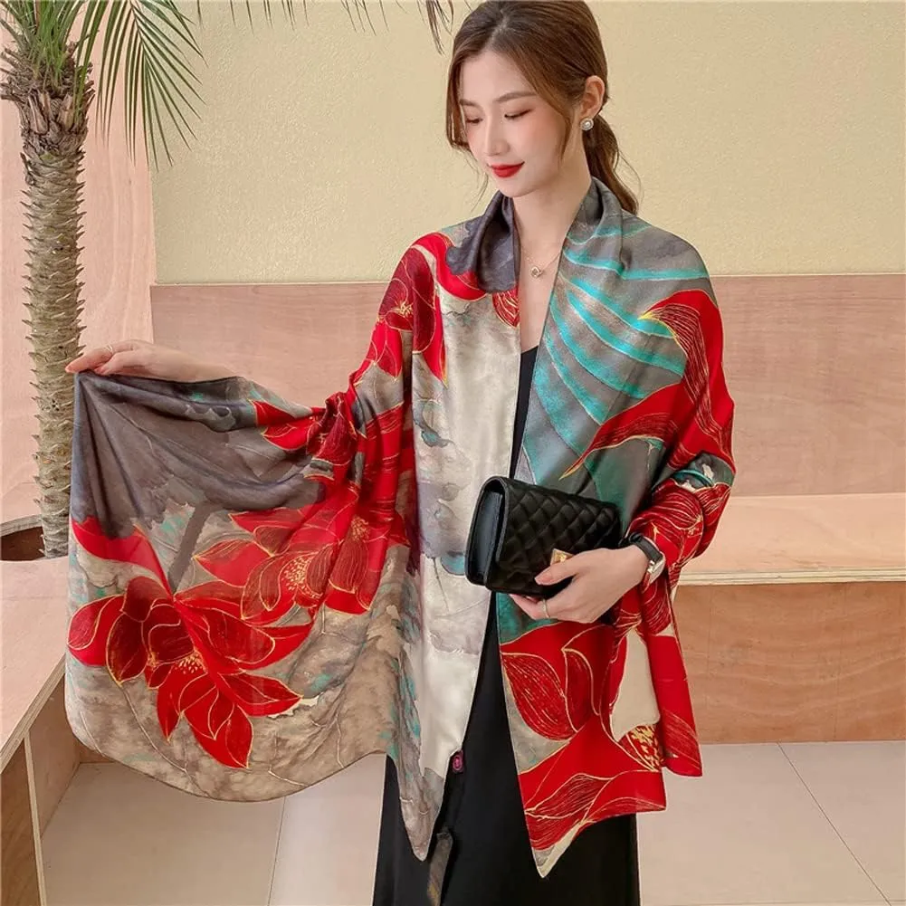 K-Elewon Silk Scarf Head scarf Fashion Scarves Long Lightweight Sunscreen Shawls for Women