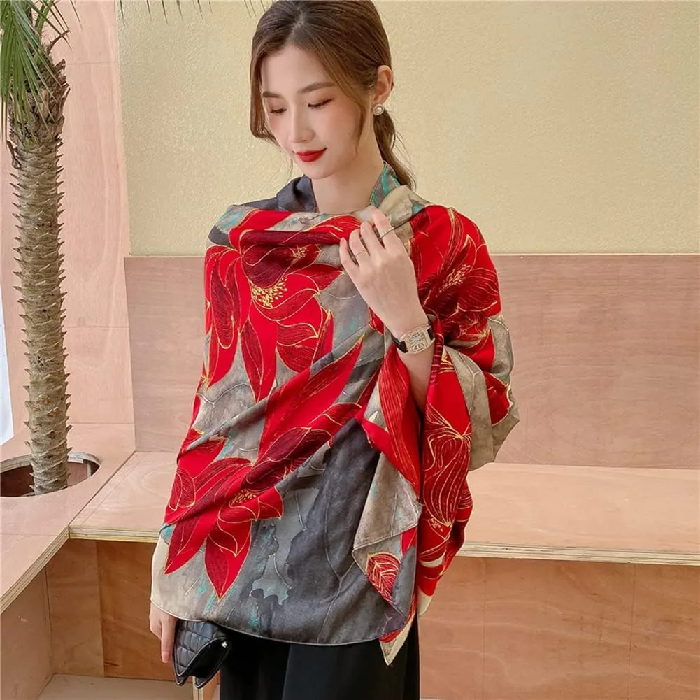 K-Elewon Silk Scarf Head scarf Fashion Scarves Long Lightweight Sunscreen Shawls for Women