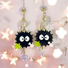 Kawaii - Soot sprites earrings | japanese anime dangle earrings | oriental decor drop earrings| cute kawaii | howl’s earrings