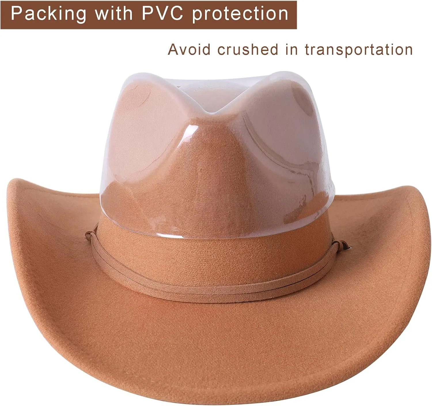 Lanzom Women Men Retro Felt Wide Brim Western Cowboy Cowgirl Hat Dress Up Hat with Wind Lanyard