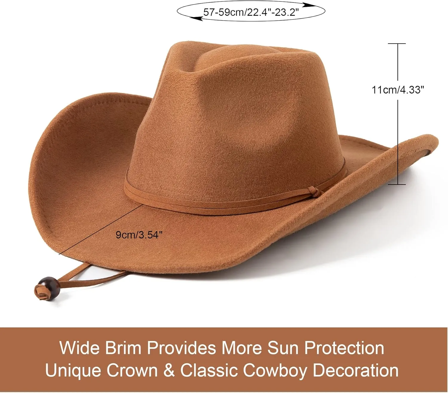 Lanzom Women Men Retro Felt Wide Brim Western Cowboy Cowgirl Hat Dress Up Hat with Wind Lanyard