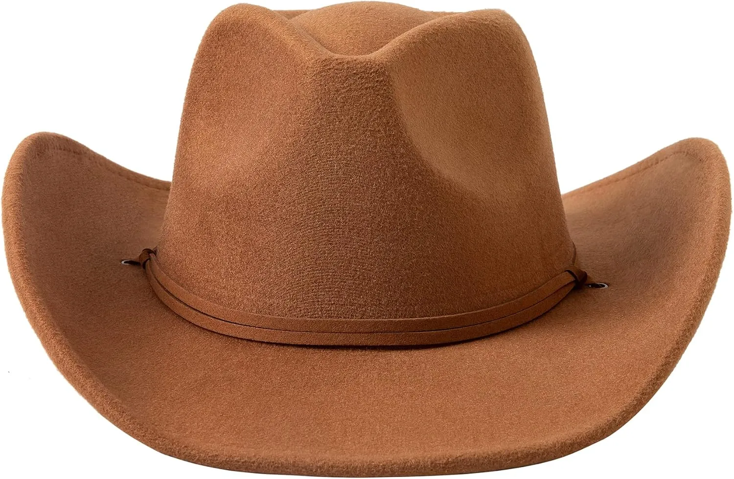 Lanzom Women Men Retro Felt Wide Brim Western Cowboy Cowgirl Hat Dress Up Hat with Wind Lanyard