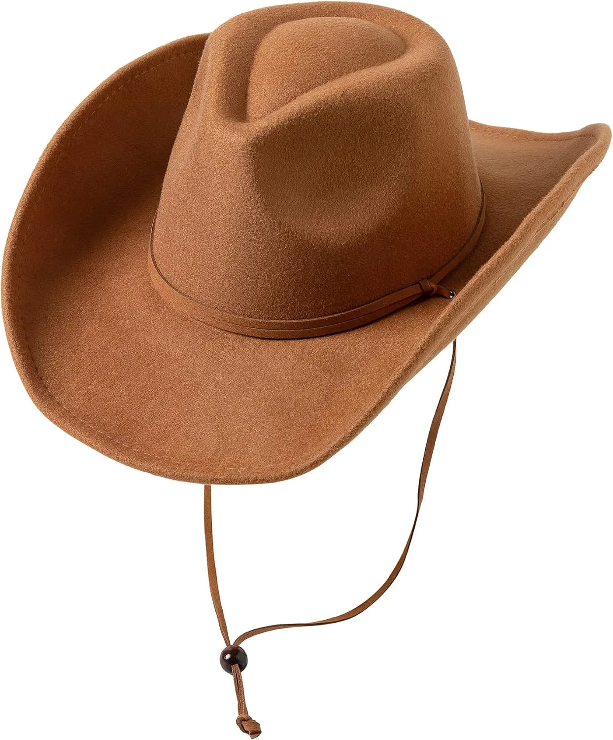 Lanzom Women Men Retro Felt Wide Brim Western Cowboy Cowgirl Hat Dress Up Hat with Wind Lanyard