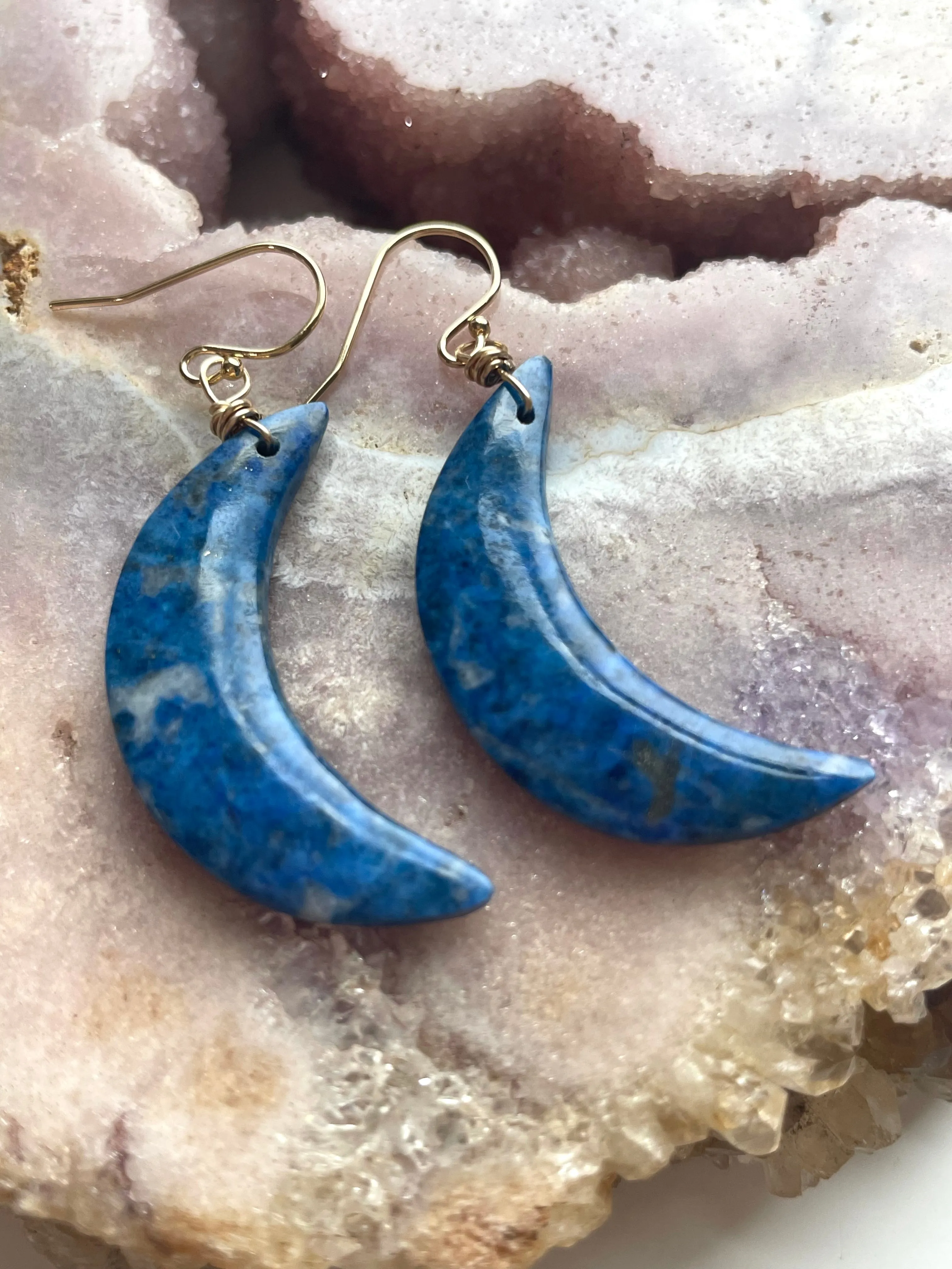 Lapis Lazuli Statement Moon Earrings Gold Fill