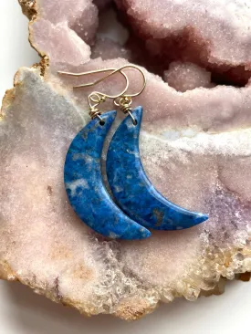 Lapis Lazuli Statement Moon Earrings Gold Fill