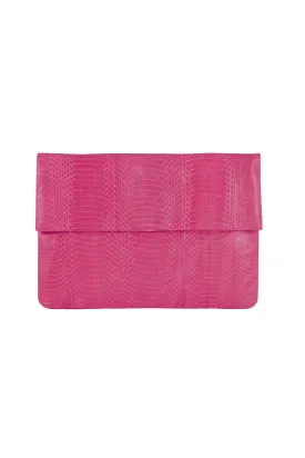 LARGE FOLDOVER CLUTCH SHERBERT PINK COBRA