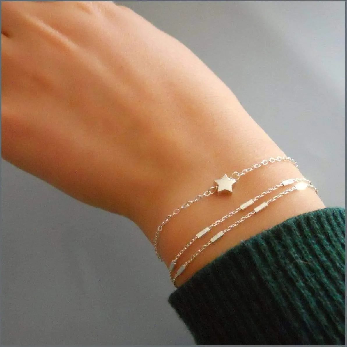 Layered Sterling Silver Tube Chain Bracelet for Women