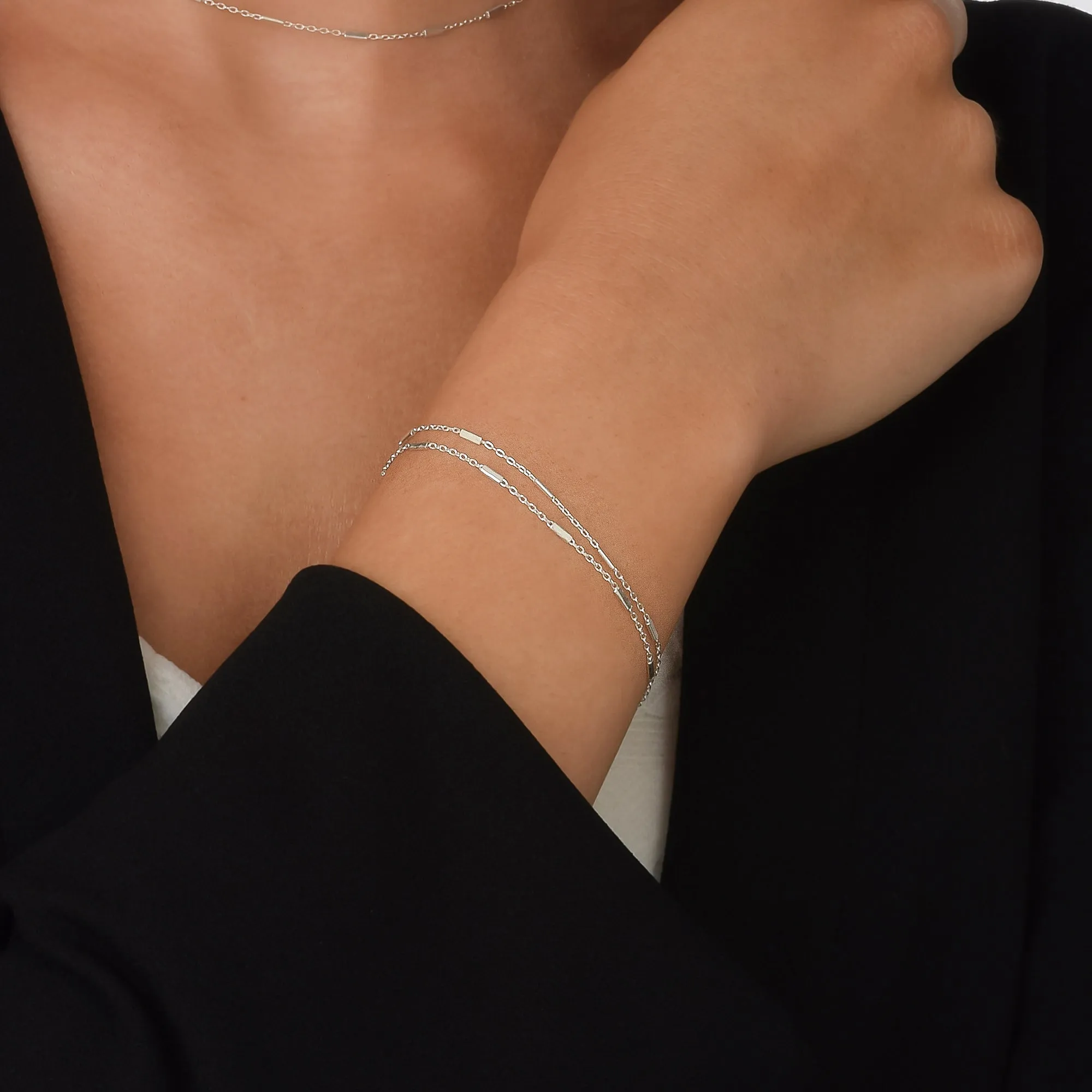 Layered Sterling Silver Tube Chain Bracelet for Women