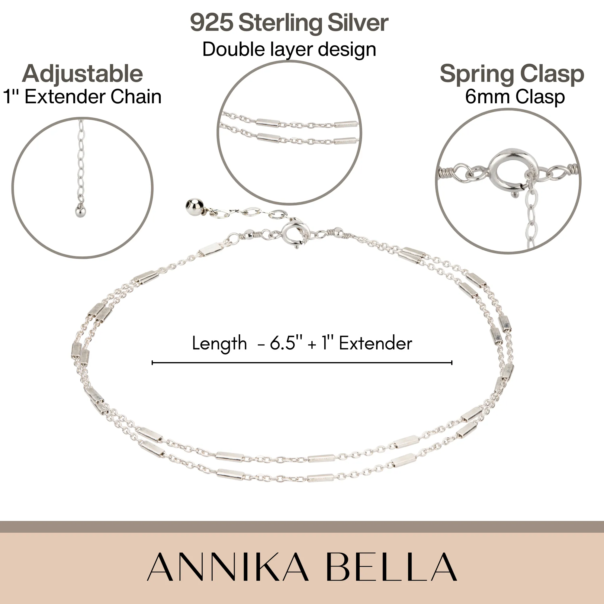 Layered Sterling Silver Tube Chain Bracelet for Women