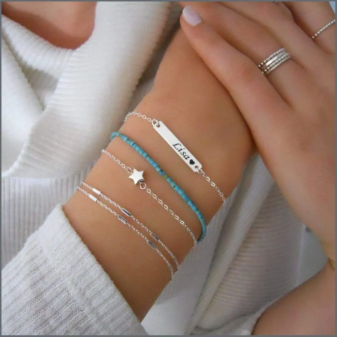 Layered Sterling Silver Tube Chain Bracelet for Women