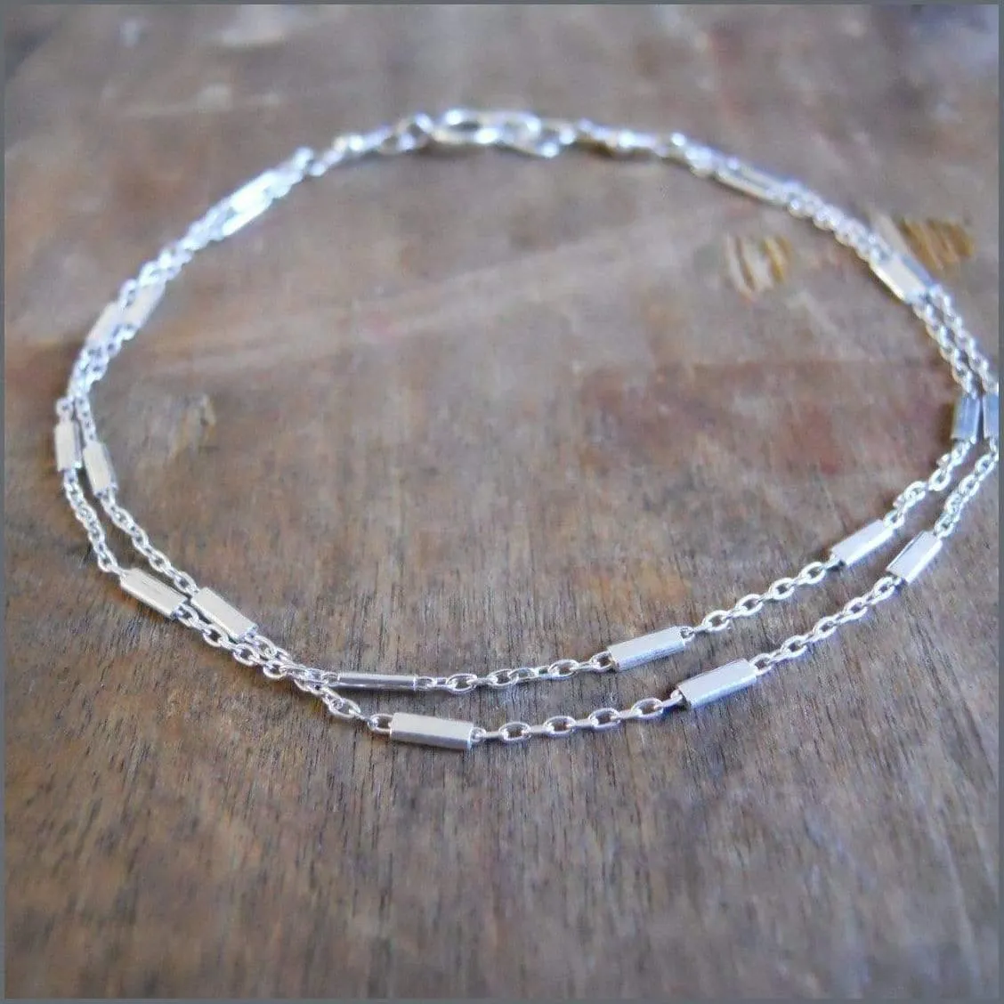 Layered Sterling Silver Tube Chain Bracelet for Women